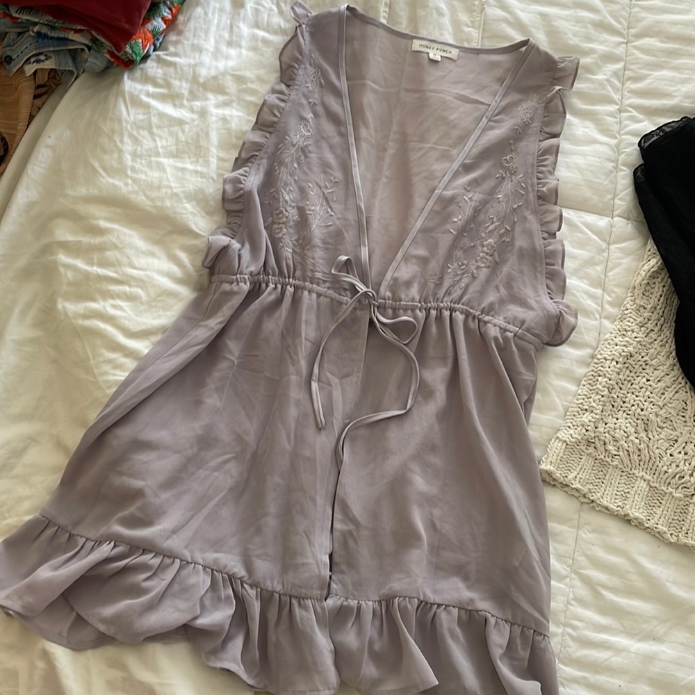 Honey Punch Sheer Lilac Blouse with Front Tie